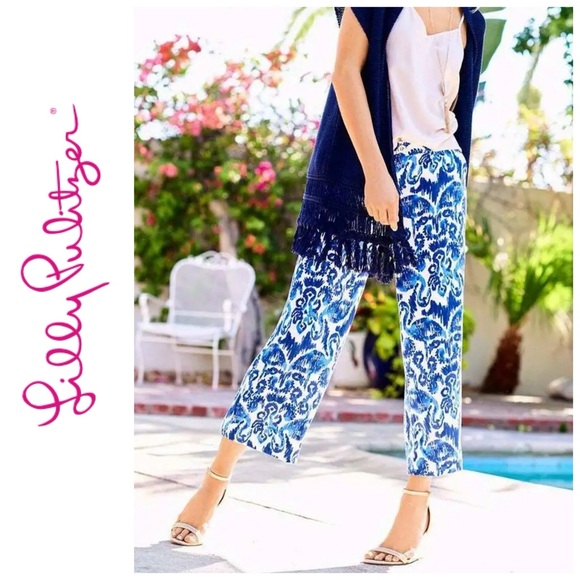 Lilly Pulitzer Lela Crop Pant Wide Leg Resort Navy Beach Bathers 14 - Picture 1 of 10